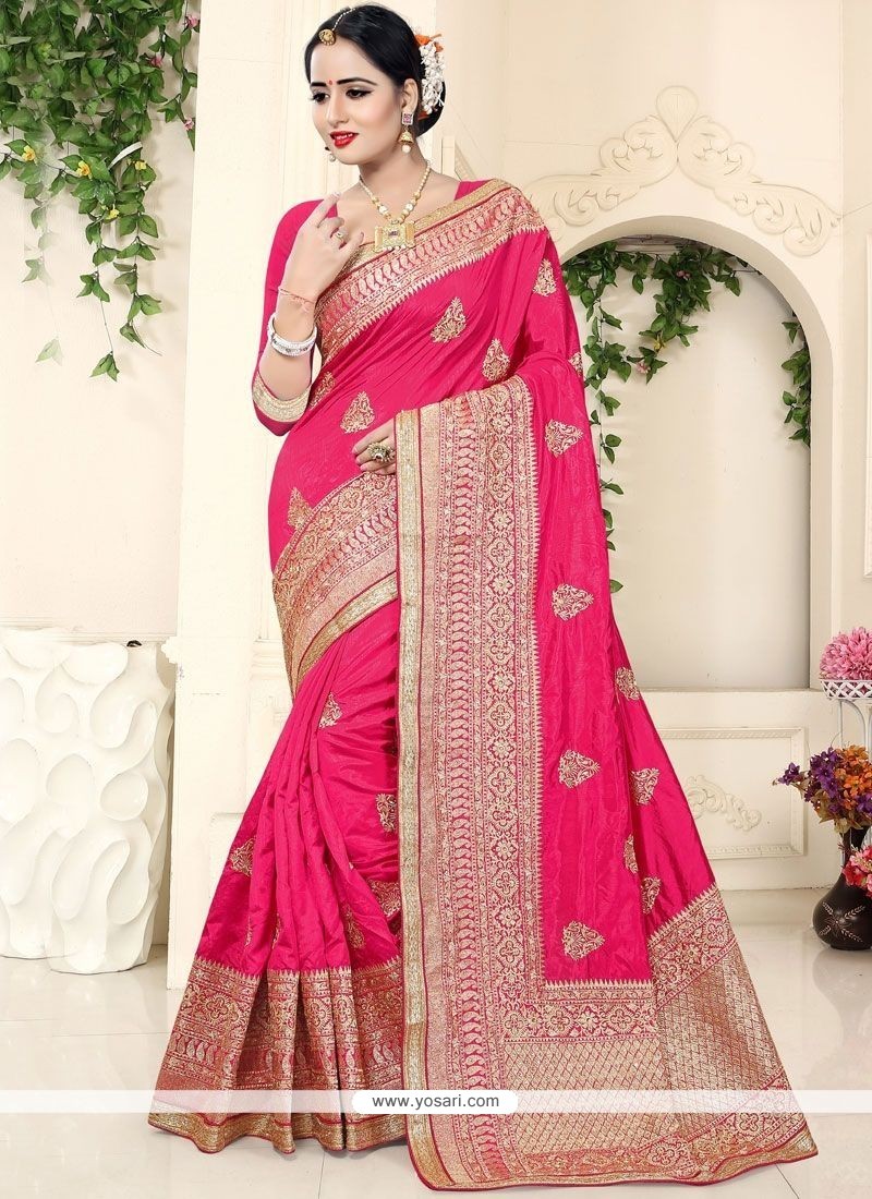 Buy Art Silk Hot Pink Embroidered Work Designer Traditional Saree ...