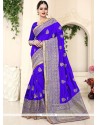 Art Silk Blue Patch Border Work Traditional Designer Saree