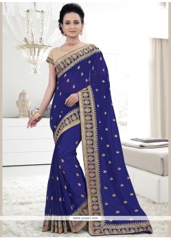 Faux Georgette Navy Blue Patch Border Work Designer Saree