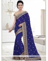 Faux Georgette Navy Blue Patch Border Work Designer Saree