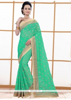 Faux Georgette Sea Green Classic Designer Saree