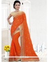 Embroidered Work Orange Classic Designer Saree