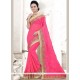 Hot Pink Patch Border Work Faux Georgette Classic Designer Saree