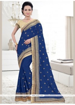 Navy Blue Embroidered Work Faux Georgette Classic Saree