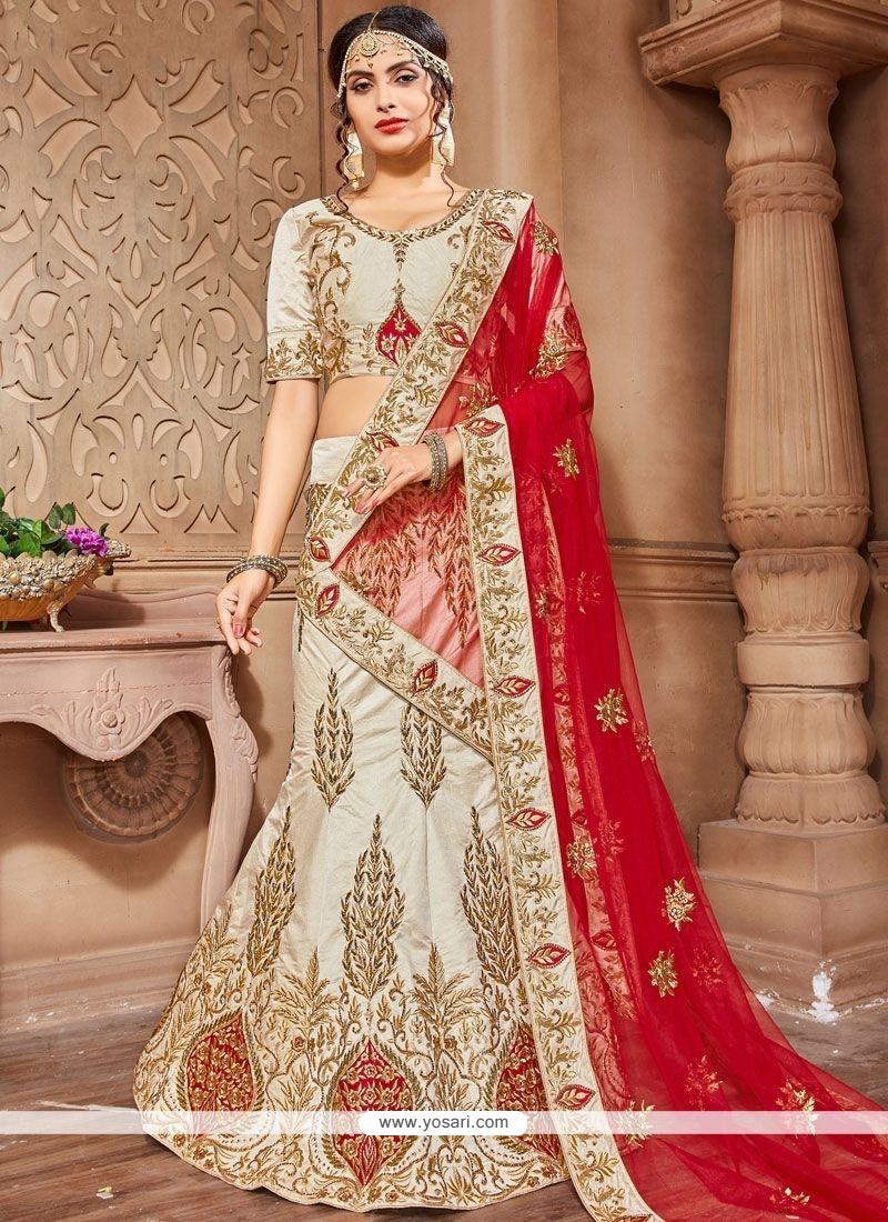 Peach Color Organza Base Mirror And Resham Work Lehenga