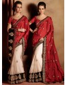 Red And White Satin Saree