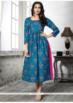 Blue Print Work Party Wear Kurti