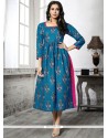 Blue Print Work Party Wear Kurti