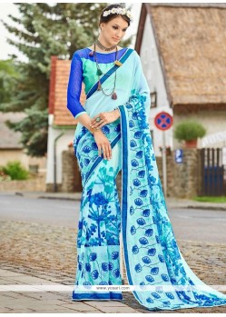 Multi Colour Print Work Faux Georgette Printed Saree