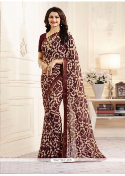 Prachi Desai Maroon Print Work Printed Saree