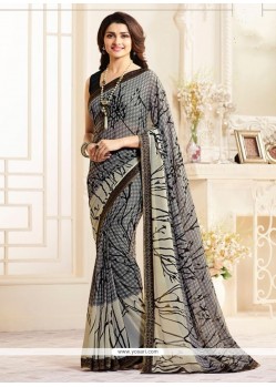 Prachi Desai Grey Faux Georgette Printed Saree