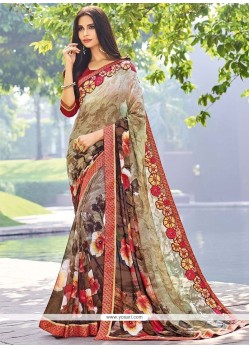 Faux Georgette Multi Colour Printed Saree