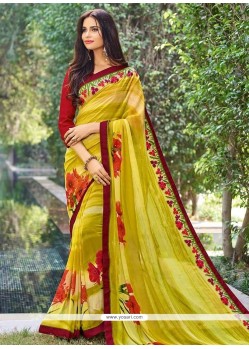 Multi Colour Print Work Faux Georgette Printed Saree