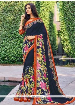 Multi Colour Print Work Faux Georgette Printed Saree