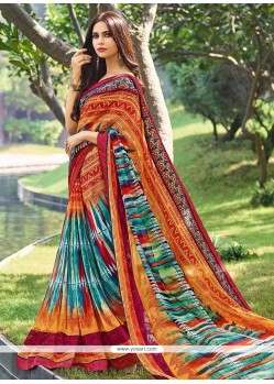 Print Work Faux Georgette Printed Saree