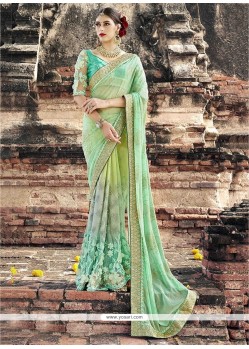 Sea Green Faux Crepe Shaded Saree