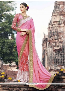 Art Silk Pink Patch Border Work Shaded Saree