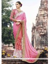 Art Silk Pink Patch Border Work Shaded Saree