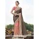 Faux Crepe Peach Resham Work Designer Half N Half Saree