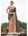 Faux Crepe Peach Resham Work Designer Half N Half Saree