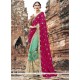 Faux Crepe Rani And Sea Green Designer Half N Half Saree