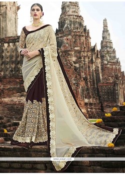 Resham Work Faux Chiffon Half N Half Designer Saree