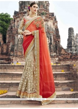 Faux Crepe Embroidered Work Designer Half N Half Saree