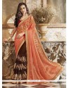 Brown And Orange Faux Chiffon Designer Half N Half Saree