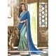 Blue And Sea Green Half N Half Trendy Saree