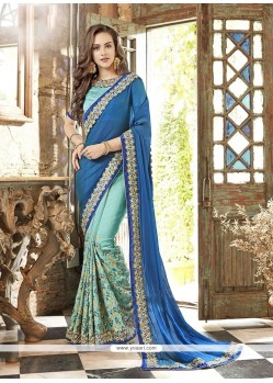 Blue And Sea Green Half N Half Trendy Saree