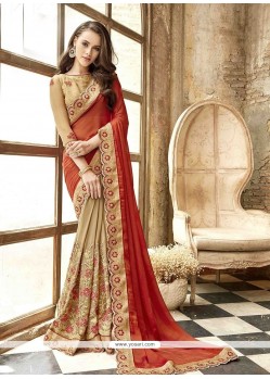 Faux Chiffon Embroidered Work Designer Half N Half Saree