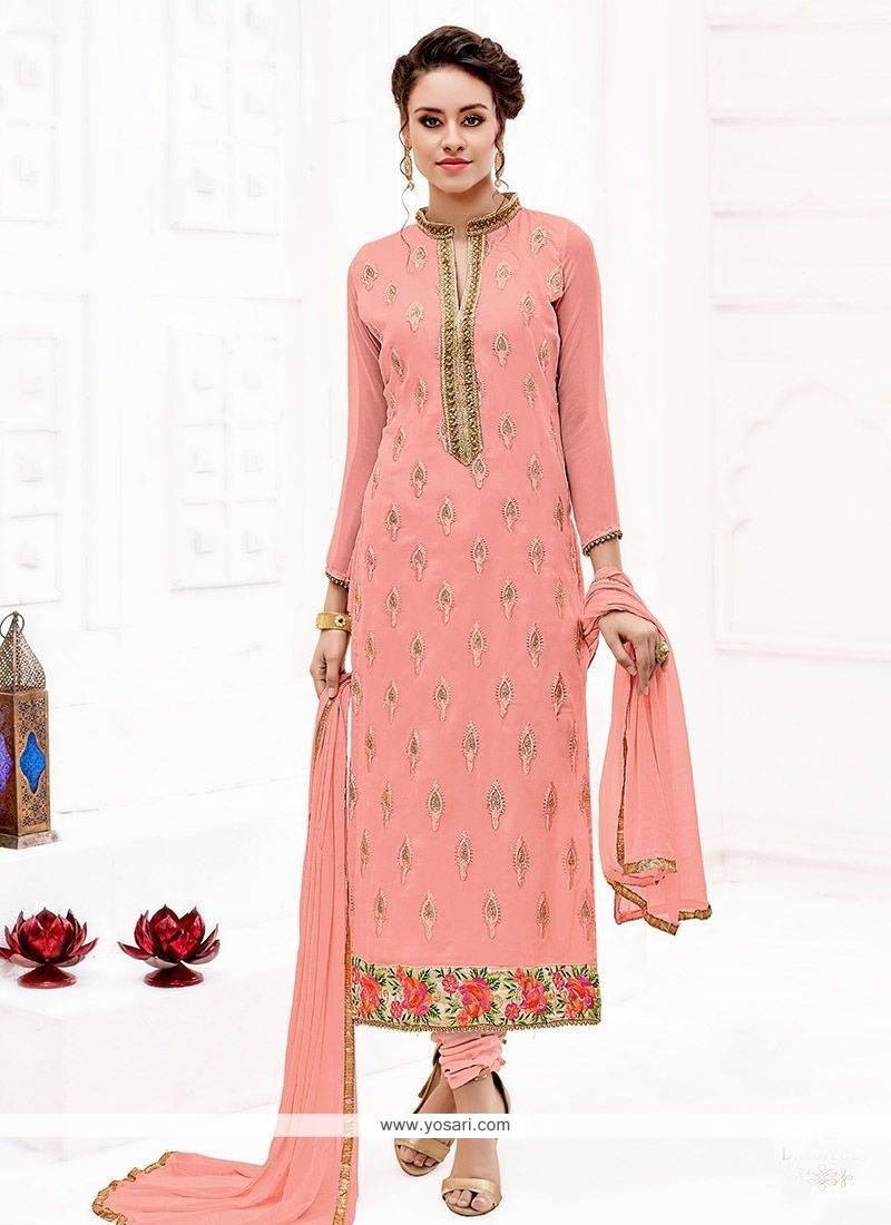 Buy Faux Georgette Pink Churidar Designer Suit | Churidar Salwar Suits