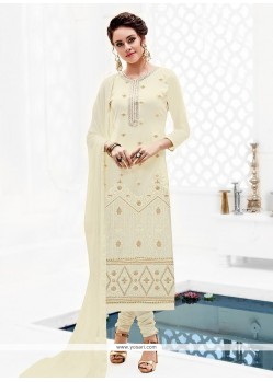 Embroidered Work Faux Georgette White Churidar Designer Suit