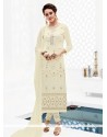 Embroidered Work Faux Georgette White Churidar Designer Suit