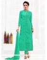 Sea Green Embroidered Work Faux Georgette Churidar Designer Suit