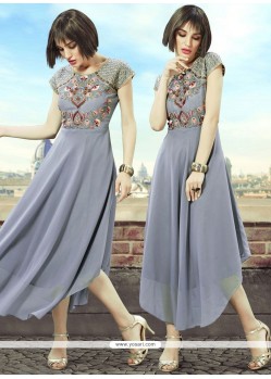 Embroidered Work Grey Party Wear Kurti