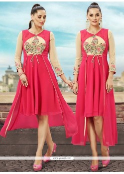 Embroidered Work Hot Pink Party Wear Kurti