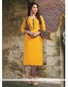 Cotton Yellow Print Work Churidar Suit