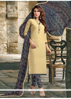 Beige Print Work Churidar Suit