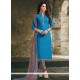 Print Work Blue Churidar Suit