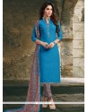 Print Work Blue Churidar Suit