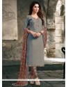 Print Work Cotton Grey Churidar Suit