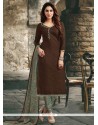 Print Work Brown Cotton Churidar Suit