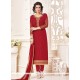 Embroidered Work Faux Georgette Maroon Churidar Designer Suit