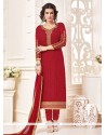 Embroidered Work Faux Georgette Maroon Churidar Designer Suit