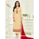 Faux Georgette Beige Embroidered Work Churidar Designer Suit