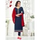 Faux Georgette Navy Blue Churidar Designer Suit