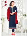 Faux Georgette Navy Blue Churidar Designer Suit