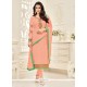 Peach Lace Work Churidar Designer Suit