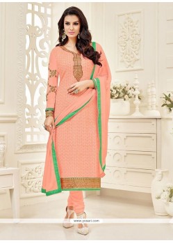 Peach Lace Work Churidar Designer Suit